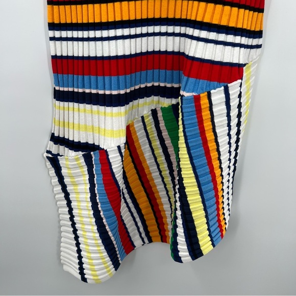 Milly Directional Pop Stripe Bodycon Mini Dress Sleeveless Knit Asymmetrical M - Picture 3 of 11